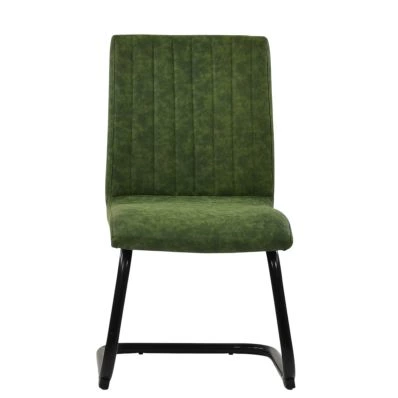 Kendal Dining Chair Aged Olive Green Leather & Black Leg