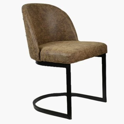 Delamere Dining Chair Antique Brown Leather & Black Leg 45cm