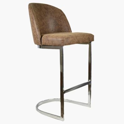 Delamere Bar Stool Antique Brown Leather & Chrome Leg 75cm