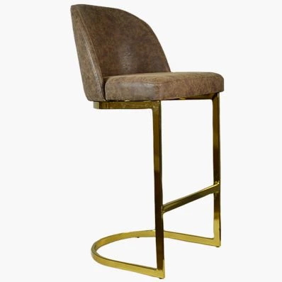 Delamere Bar Stool Antique Brown Leather & Gold Leg 75cm
