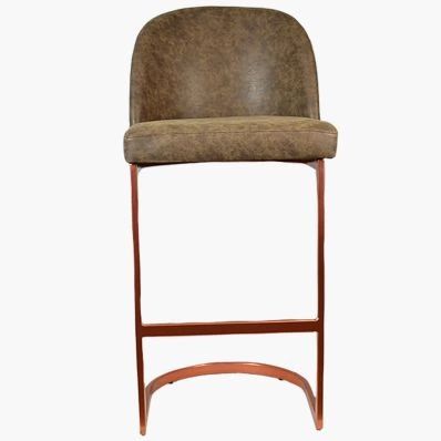Delamere Bar Stool Aged Brown Leather & Rose Gold Leg 65cm