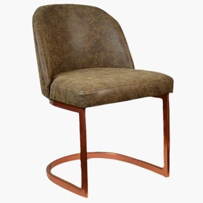 Delamere Dining Chair Antique Brown Leather & Rose Gold Leg 45cm