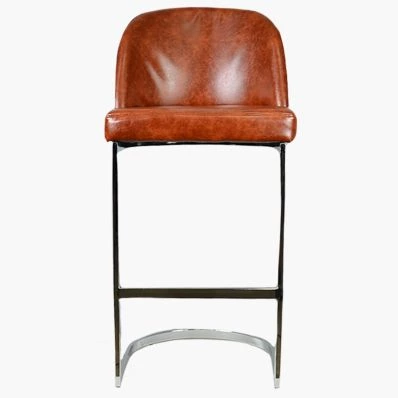 Delamere Bar Stool Tan Brown Leather & Chrome Leg 75cm