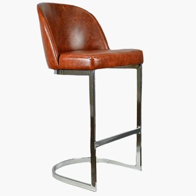 Delamere Bar Stool Vintage Tan Brown Leather & Chrome Leg 65cm