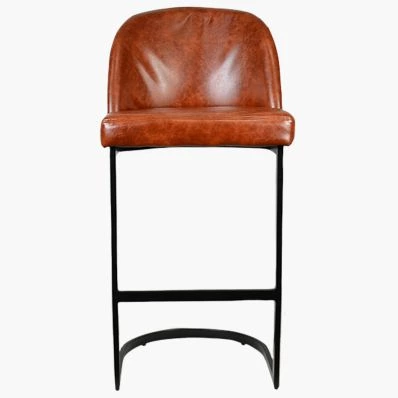 Delamere Bar Stool Tan Brown Leather & Black Leg 65cm