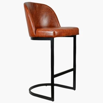 Delamere Bar Stool Vintage Tan Brown Leather & Black Leg 65cm