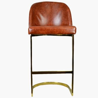 Delamere Bar Stool Tan Brown Leather & Brass Gold Leg 75cm