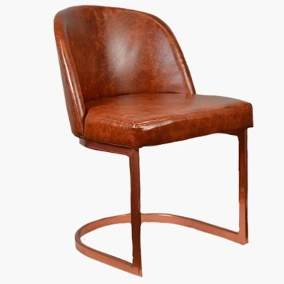 Delamere Dining Chair Vintage Tan Brown Leather & Rose Gold Leg 45cm