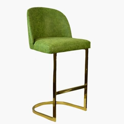 Delamere Bar Stool Green Leather & Gold Leg 75cm