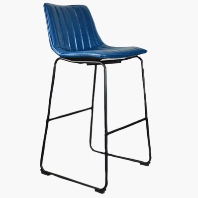 Denver Bar Stool Blue Leather & Black Leg