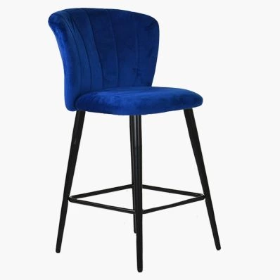 Dove Bar Stool Blue Velvet & Black Leg