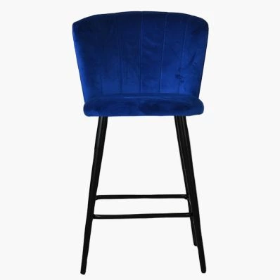 Dove Bar Stool Blue Velvet & Black Leg