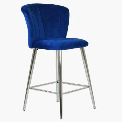 Dove Bar Stool Blue Velvet & Chrome Leg