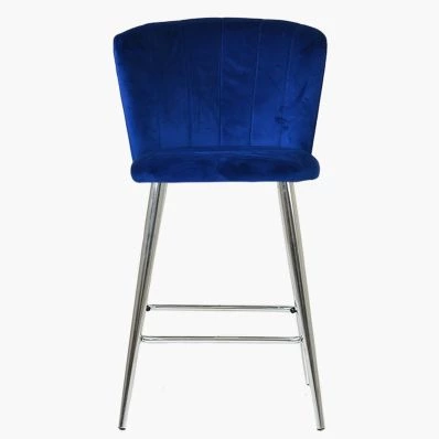 Dove Bar Stool Blue Velvet & Chrome Leg