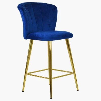 Dove Bar Stool Blue Velvet & Gold Leg
