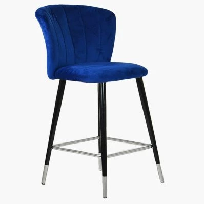 Dove Bar Stool Blue Velvet & Black \ Silver Leg