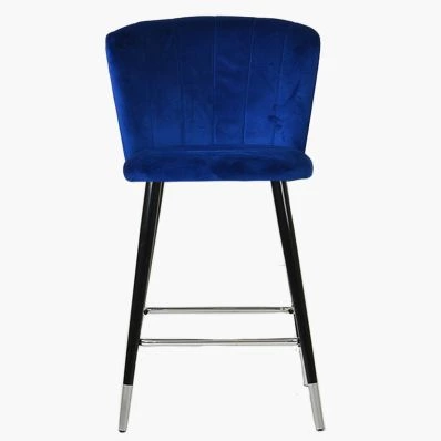 Dove Bar Stool Blue Velvet & Black \ Silver Leg