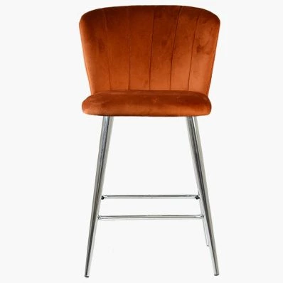 Dove  Bar Stool Burnt Orange Velvet & Chrome Leg