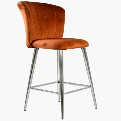 Dove  Bar Stool Burnt Orange Velvet & Chrome Leg