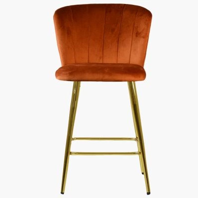 Dove  Bar Stool Burnt Orange Velvet & Gold Leg