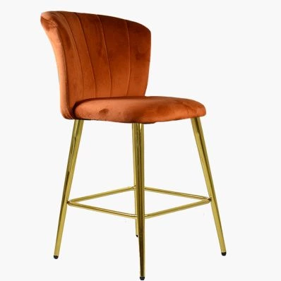 Dove  Bar Stool Burnt Orange Velvet & Gold Leg