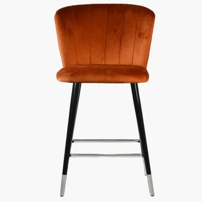 Dove  Bar Stool Burnt Orange Velvet & Black \ Silver Leg