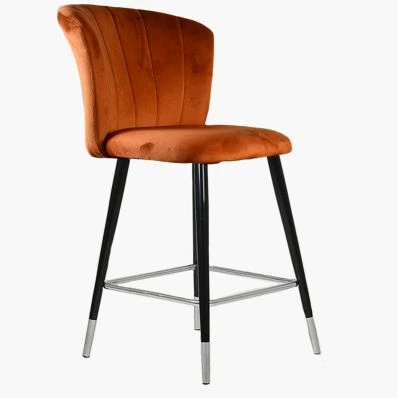 Dove  Bar Stool Burnt Orange Velvet & Black \ Silver Leg