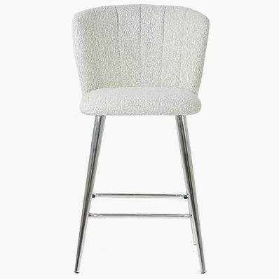 Dove Bar Stool Cream Boucle Fabric & Chrome Leg