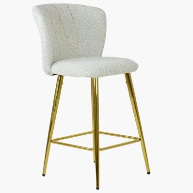 Dove Bar Stool Cream Boucle Fabric & Gold Leg