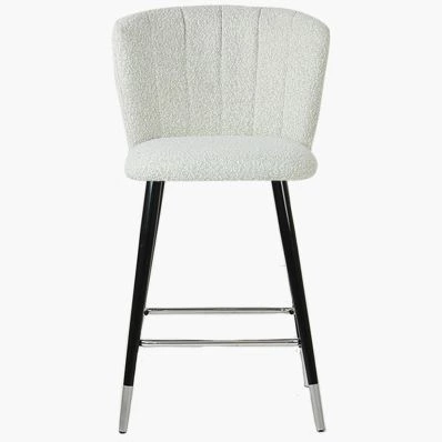 Dove Bar Stool Cream Boucle Fabric & Black \ Silver Leg