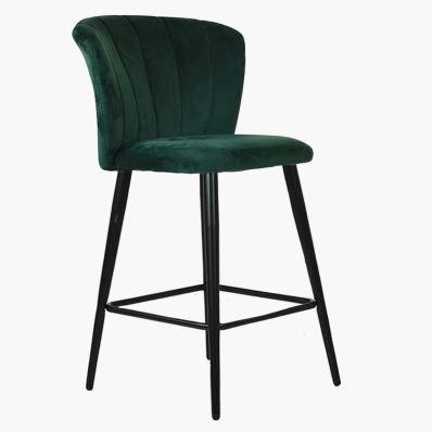 Dove Bar Stool Green Velvet & Black Leg