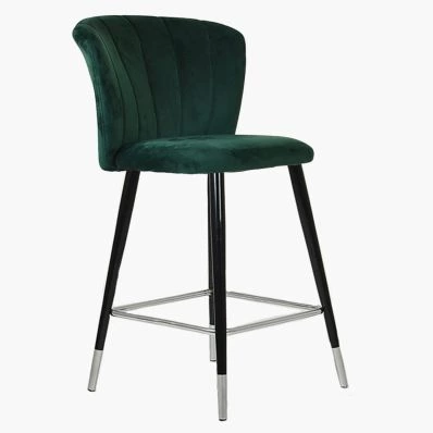 Dove Bar Stool Green Velvet & Black \ Silver Leg