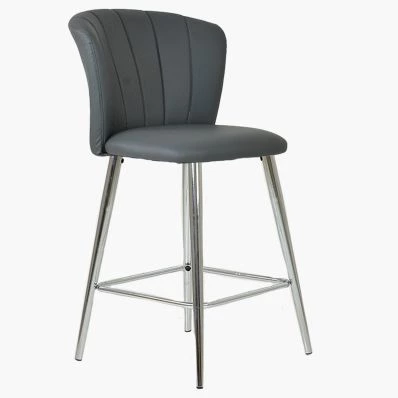 Dove Bar Stool Dark Grey Leather & Chrome Leg
