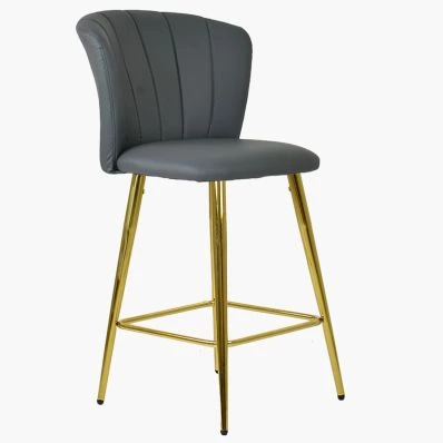 Dove Bar Stool Dark Grey Leather & Gold Leg