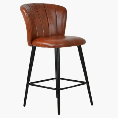 Dove Bar Stool Brown Leather & Black Leg