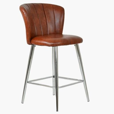 Dove Bar Stool Brown Leather & Chrome Leg