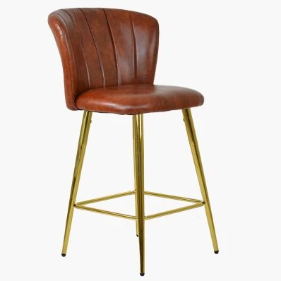 Dove Bar Stool Brown Leather & Gold Leg