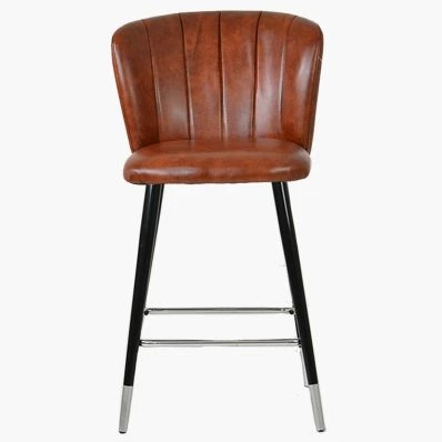 Dove Bar Stool Tan Brown Leather & Black \ Silver Leg