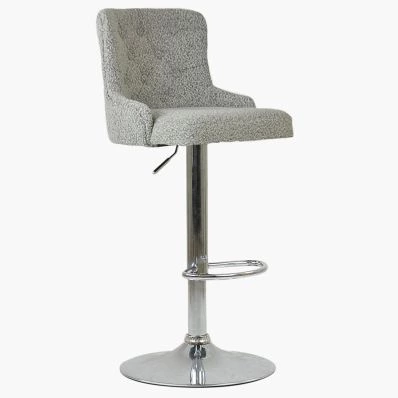Drummond Bar Stool Stone Grey Boucle Fabric & Chrome Base