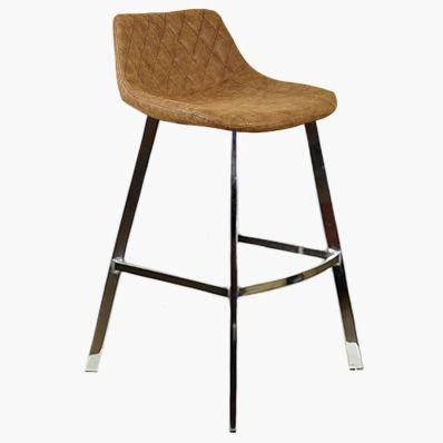 Duran Bar Stool Antique Brown Leather & Chrome Leg