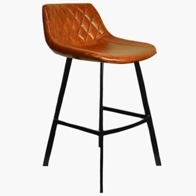 Duran Bar Stool Vintage Tan Brown Leather & Black Leg