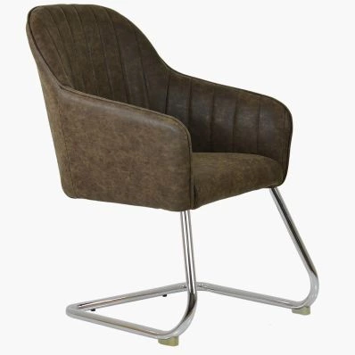 Hays Office Chair Antique Brown Faux Leather & Chrome Base