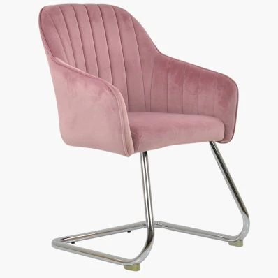 Duval Dining Chair Pink Velvet & Chrome Leg