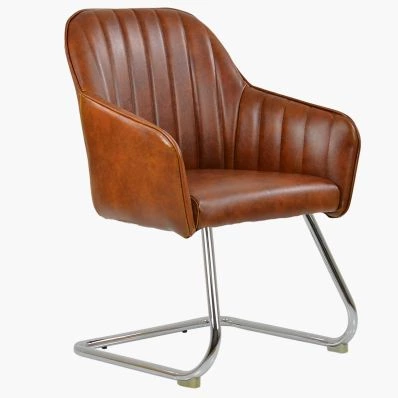 Hays Office Chair Vintage Brown Faux Leather & Chrome Base