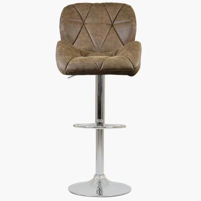 Eris Bar Stool Aged Brown Leather & Chrome Base