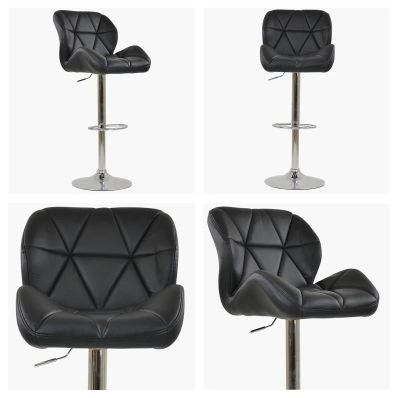 Eris Bar Stool Black Leather & Chrome Base