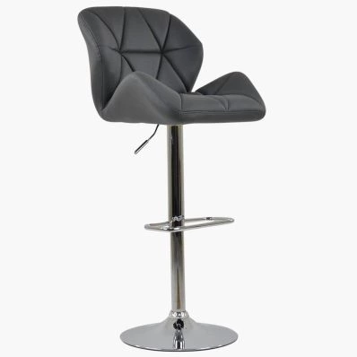 Eris Bar Stool Dark Grey Leather & Chrome Base
