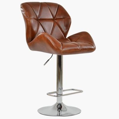 Eris Bar Stool Vintage Brown Leather & Chrome Base