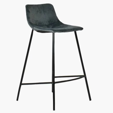 Fallow Bar Stool Dark Grey Velvet & Black Leg