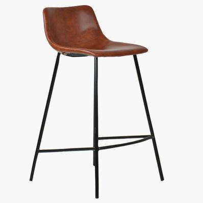 Fallow Bar Stool Vintage Tan Brown Leather & Black Leg